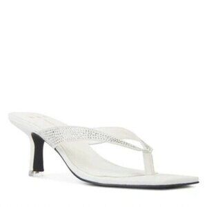 BLACK Suede Studio BNWT "Estelle" White Sandals Thong Heel New Crystals